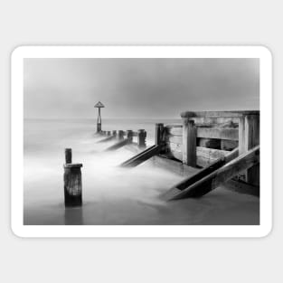 Seaton Sluice Groynes in Black and white Sticker